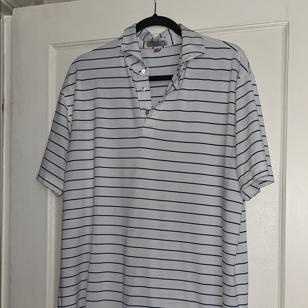 Peter Millar Summer Comfort Polo Shirt - White with Navy Stripes